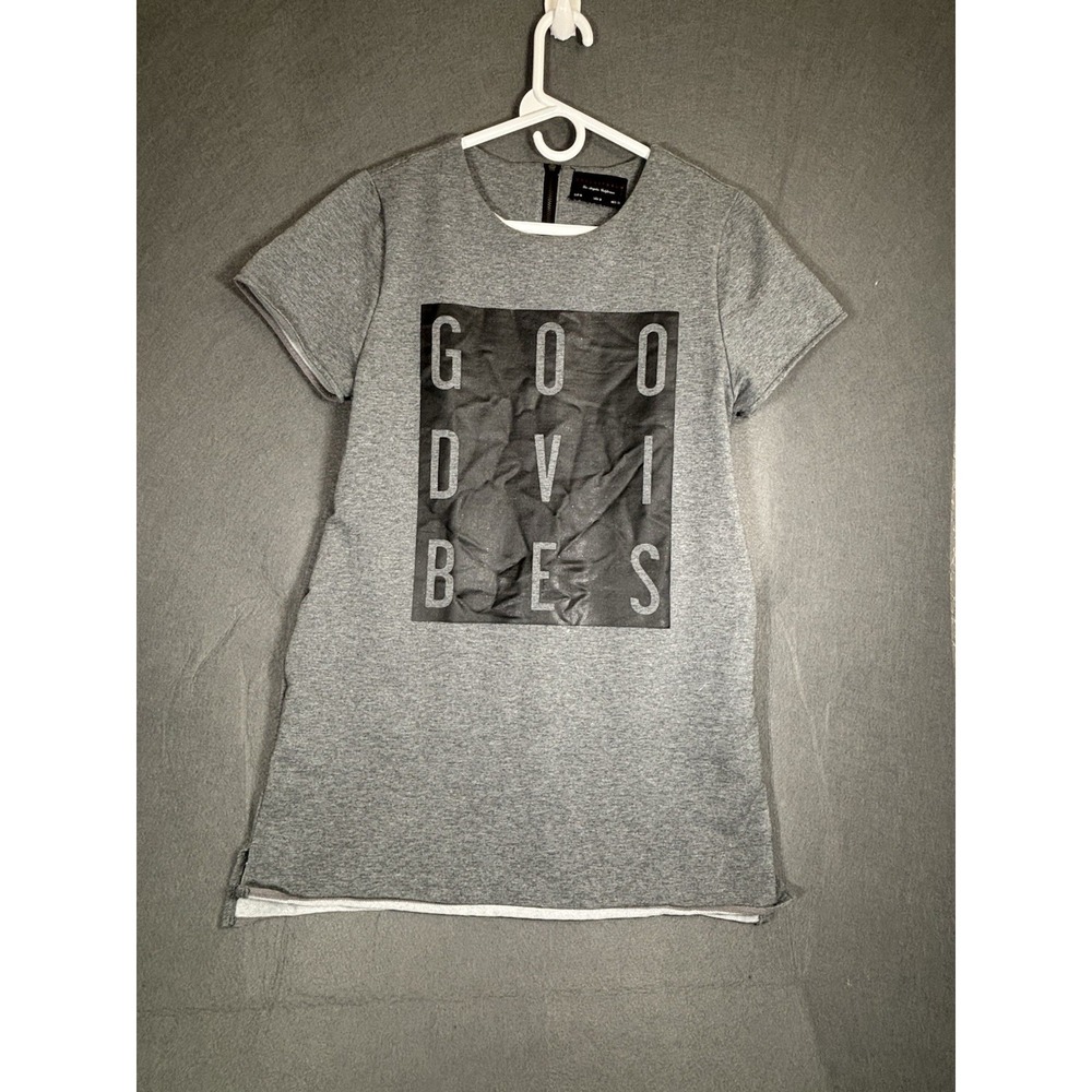 Dress Forum Women's T-Shirt Dress Size M Gray GOOD VIBES Graphic Casual Stretch